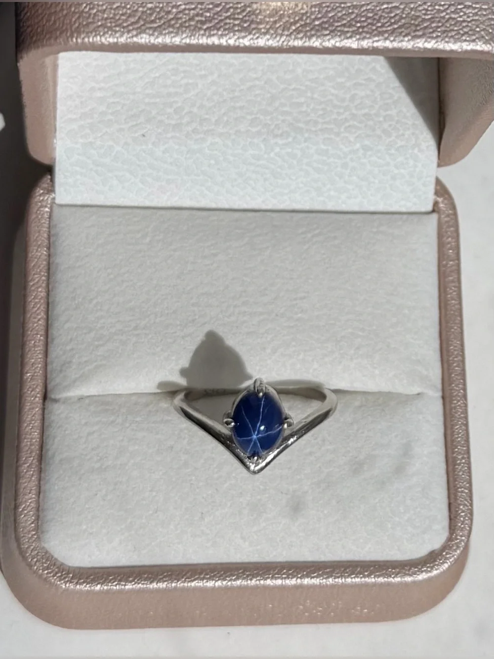 Stunning 1.79CT Natural Blue Star Sapphire Chevron Ring 925 Sterling Silver Sz 6
